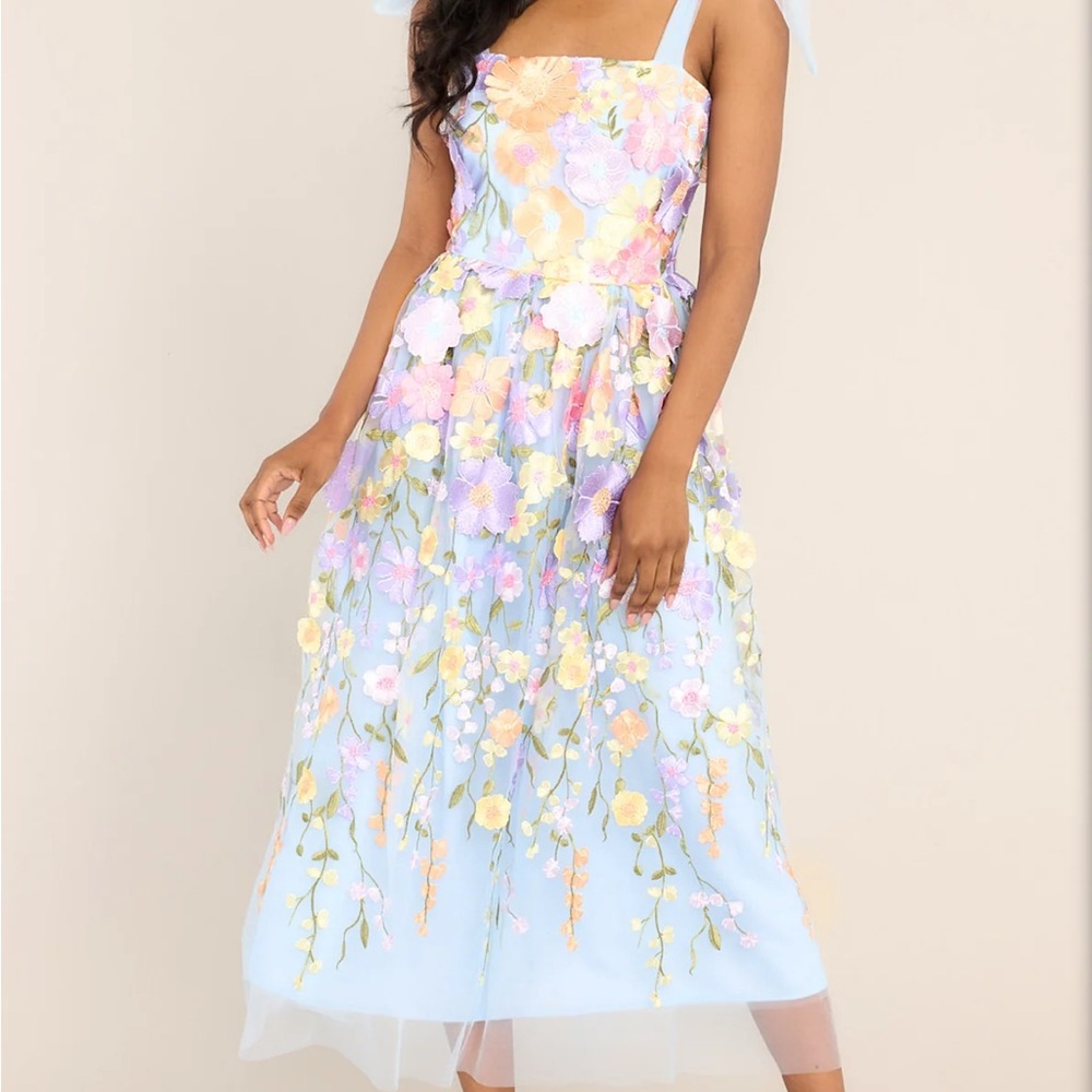 Red Dress Boutique Floral Embroidered Dress - Blue